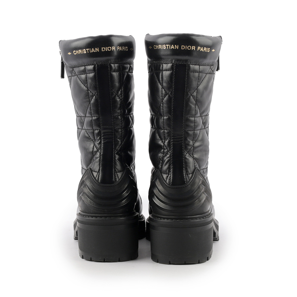 【CHRISTIAN DIOR】D-Leader 籐格紋小牛皮側拉鍊短靴 36(黑色) KD1733CQC_S900