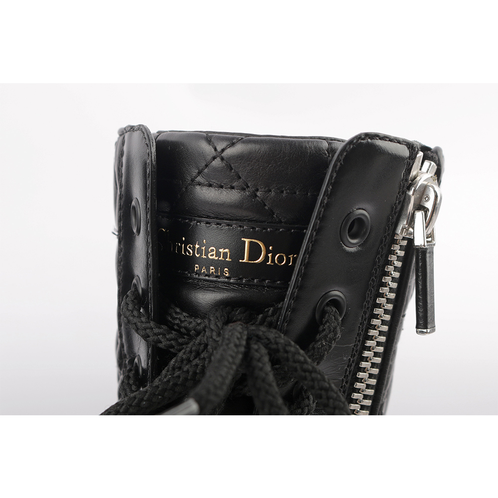 【CHRISTIAN DIOR】D-Leader 籐格紋小牛皮側拉鍊短靴 36(黑色) KD1733CQC_S900