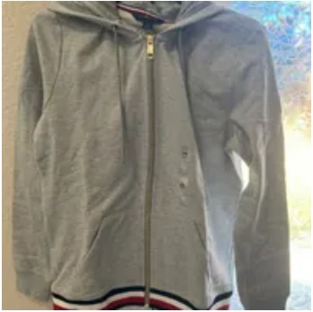 [S] TOMMY HILFIGER SIGNATURE STRIPE HEM ZIP HOODIE,GREY HEATHER, 76J3062-030 (STH393)