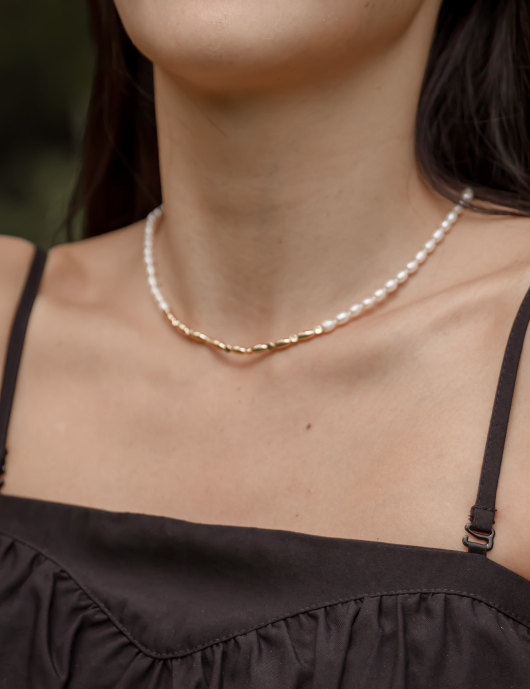 輕奢感拼接米珠項鍊（金色）