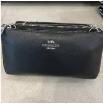 [S] COACH CJ789 LEATHER DOUBLE ZIP XBY,SV/BK/BL BK BADLANDS FLR, 195031952111 (SCO484)