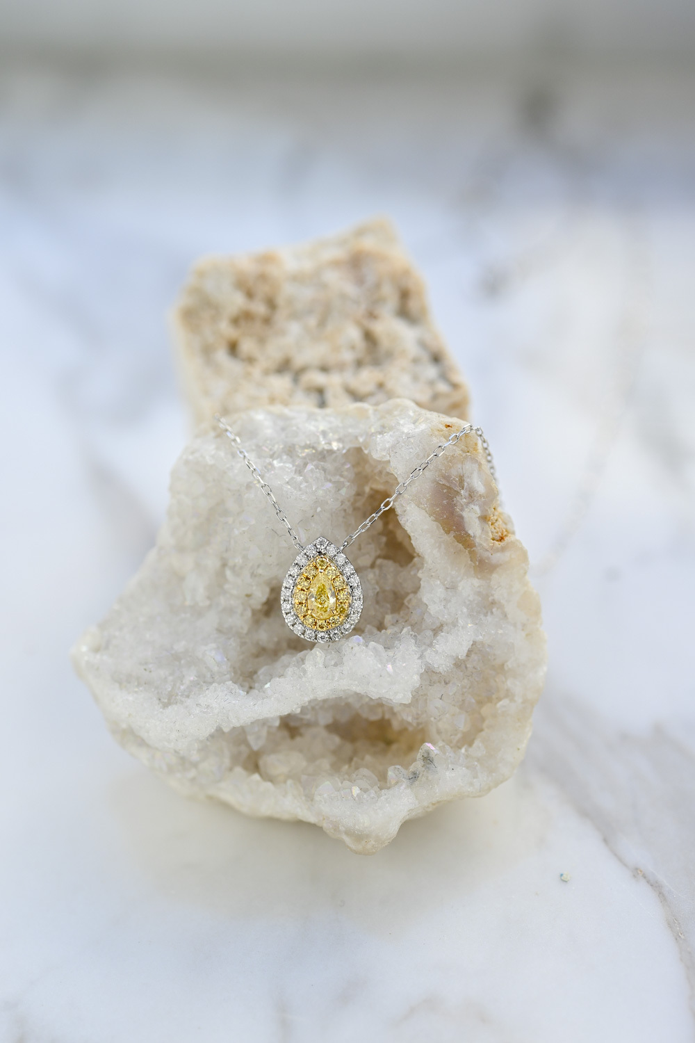 18K Halo Yellow Diamond Necklace