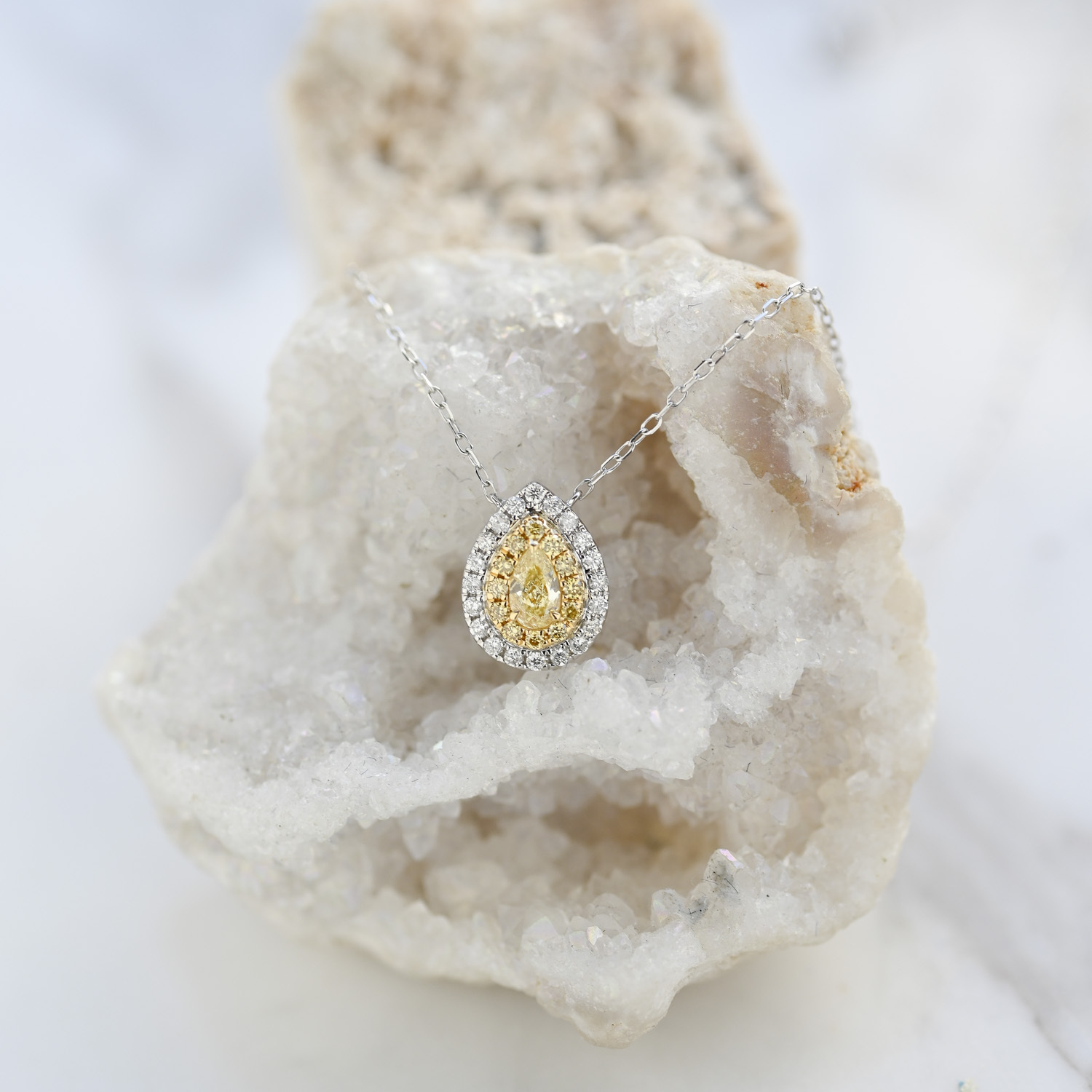 18K Halo Yellow Diamond Necklace