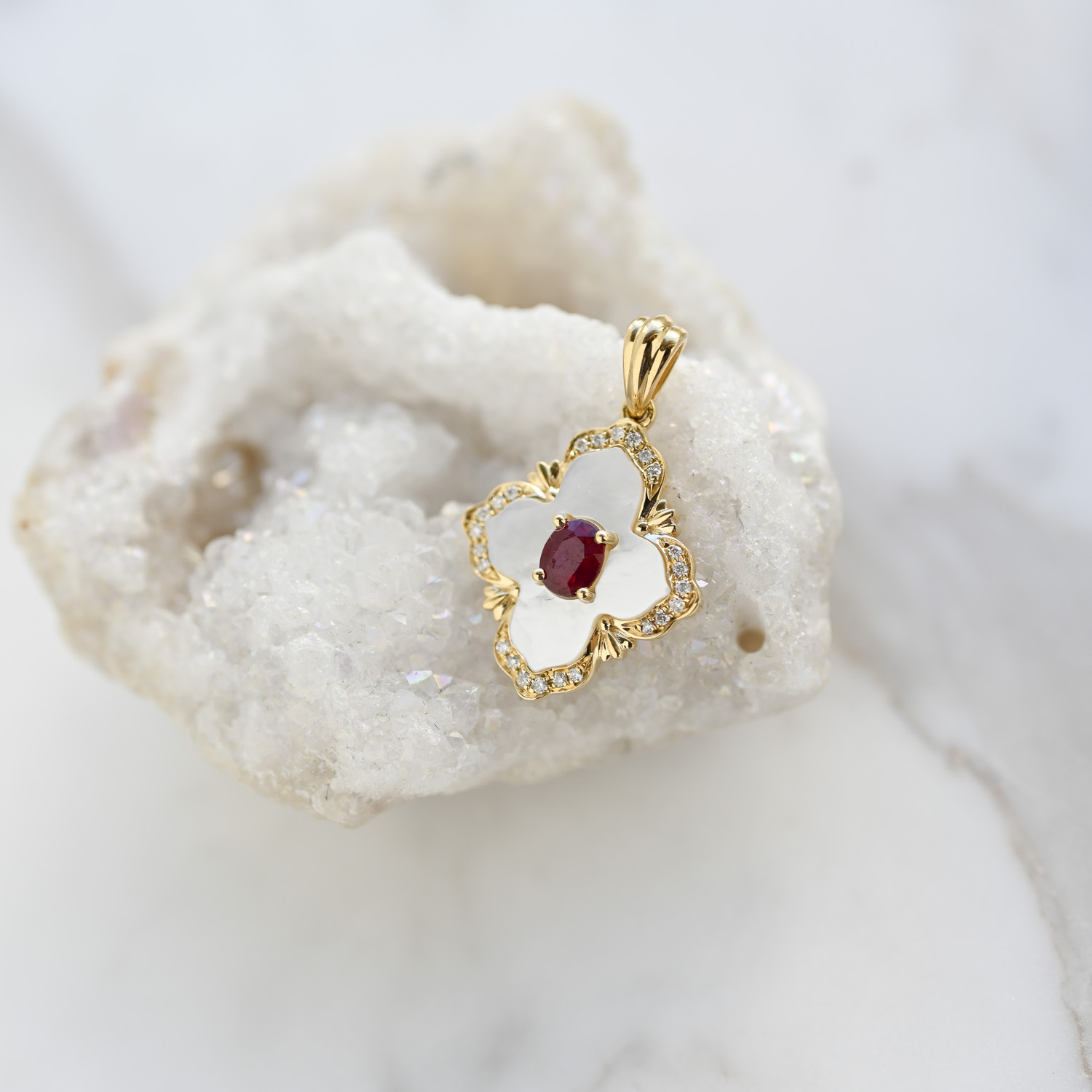 18K Mother of Pearl Ruby Pendant