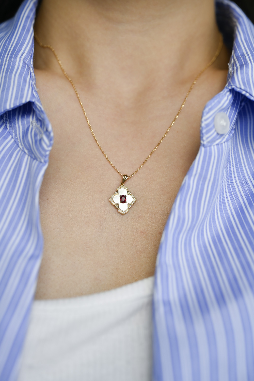 18K Mother of Pearl Ruby Pendant