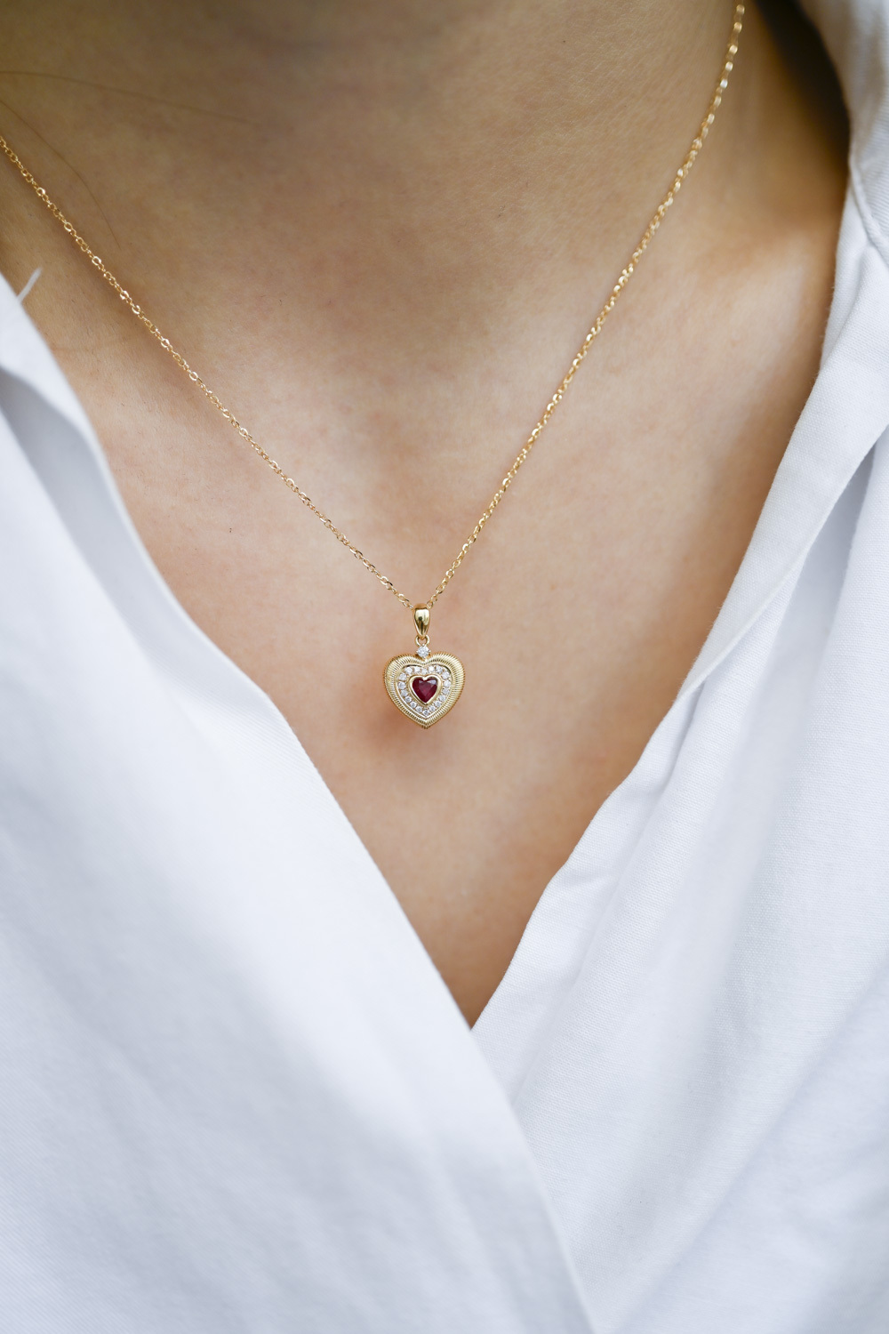 18k Vintage Ruby Heart Diamond Pendant