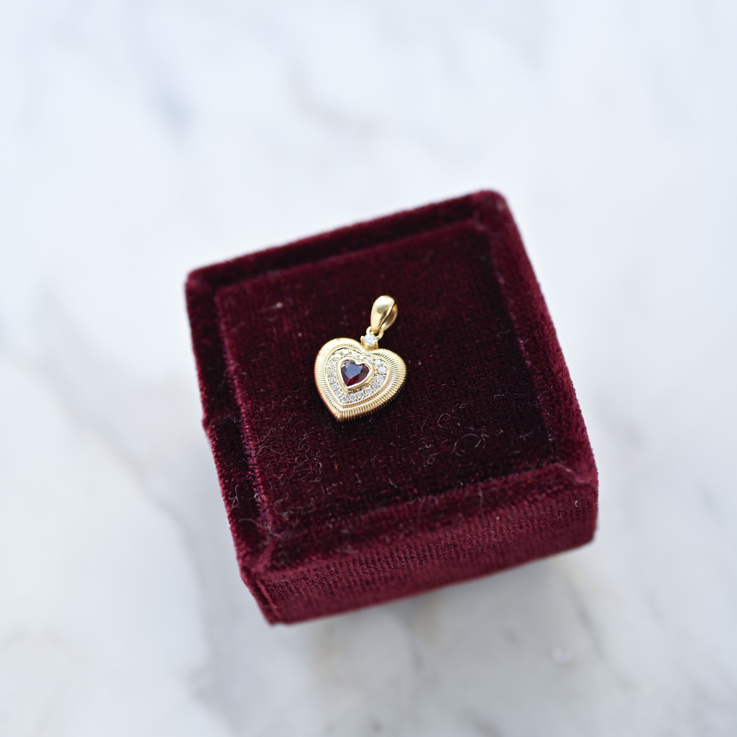 18k Vintage Ruby Heart Diamond Pendant