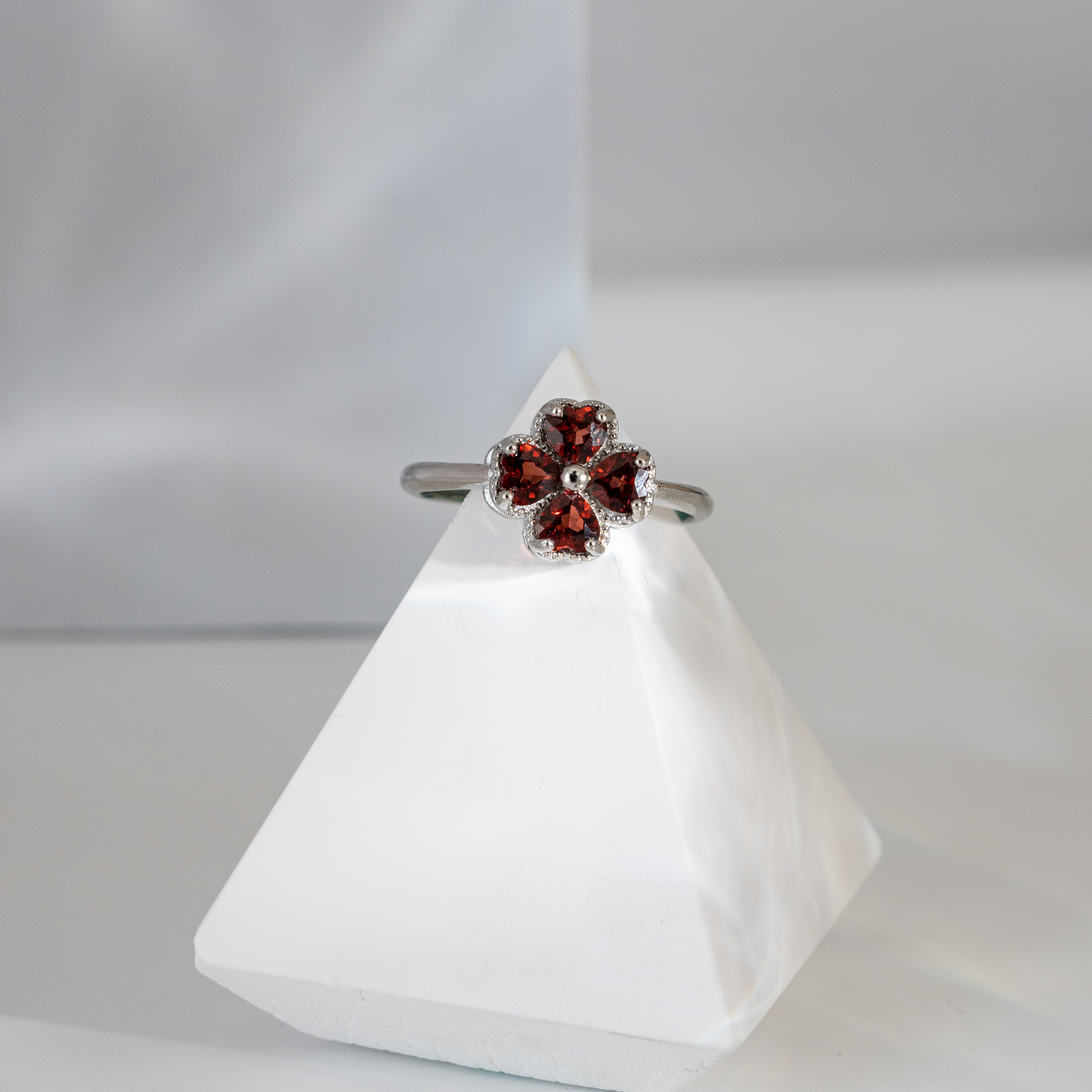 【紅石榴石】幸運四葉草戒指