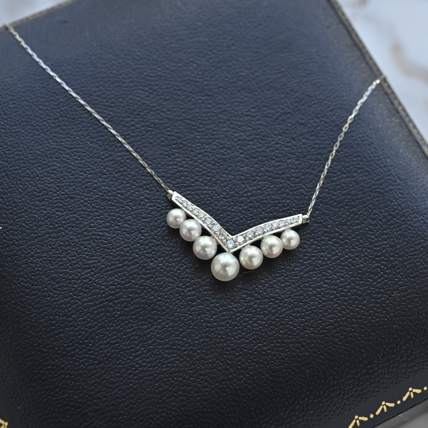 18K Royal Crown Akoya Pearl Diamond Necklace