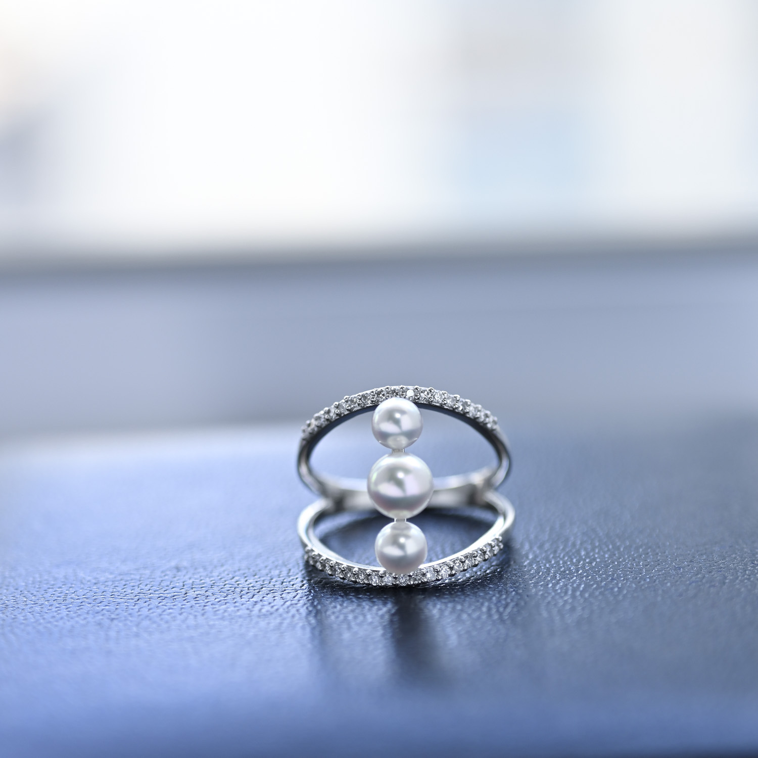 18K Tri-Bubble Akoya Pearl Diamond Ring