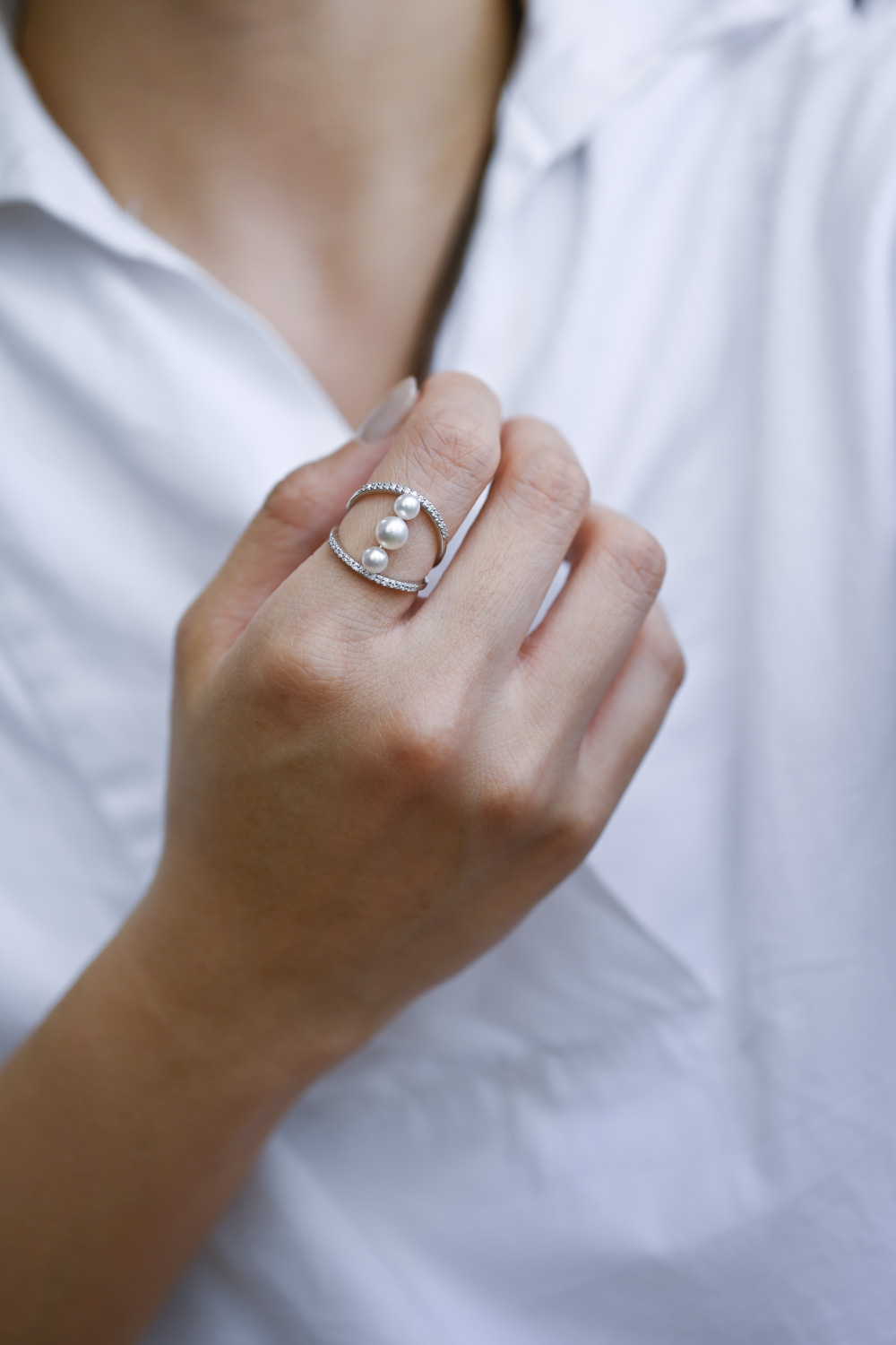 18K Tri-Bubble Akoya Pearl Diamond Ring