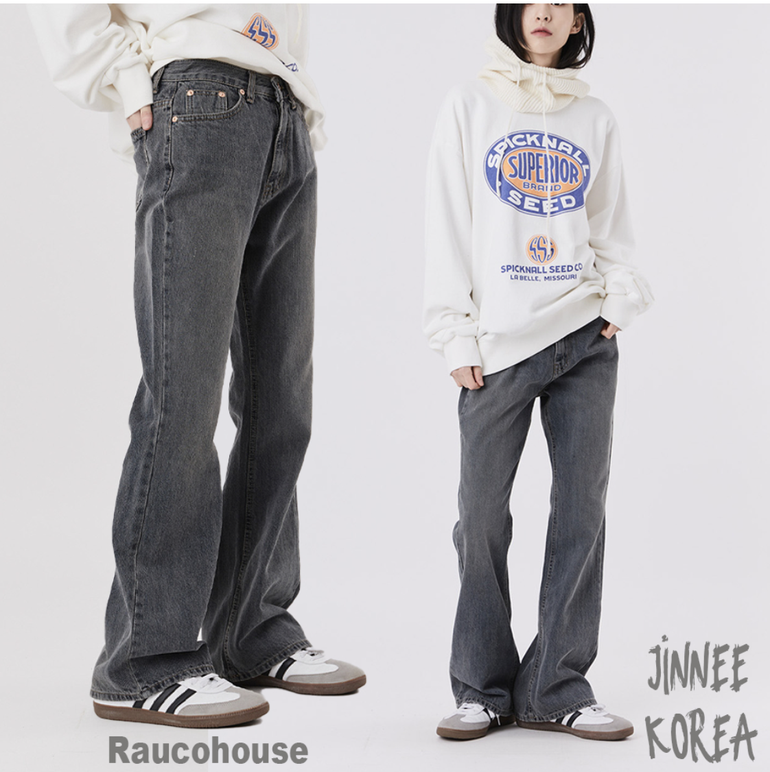 【JINNEE】韓國🇰🇷 RAUCOHOUSE 石洗 刷色 牛仔 喇叭長褲 褲