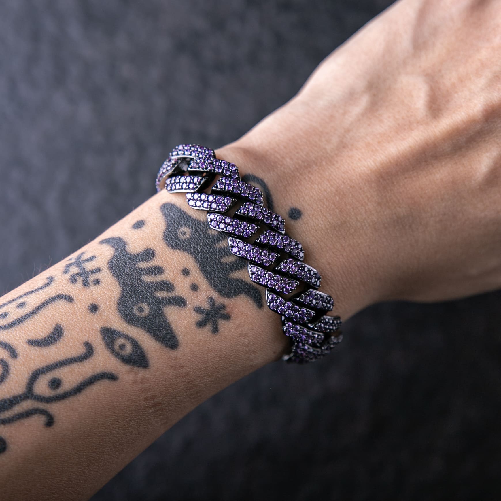 15mm滿鑲菱形古巴手鍊 - 紫色鋯石