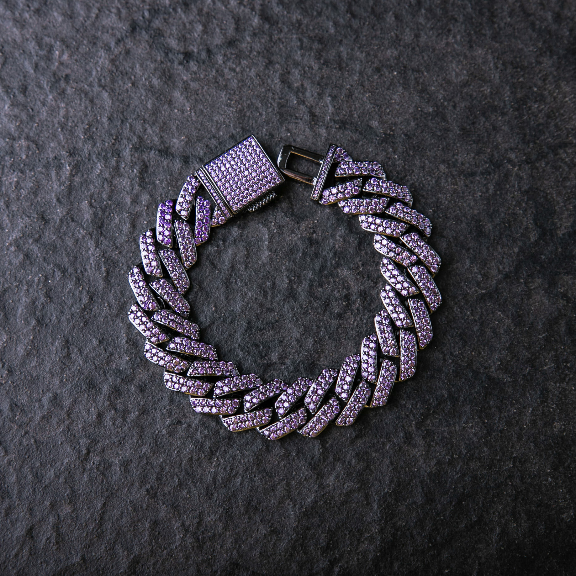 15mm滿鑲菱形古巴手鍊 - 紫色鋯石