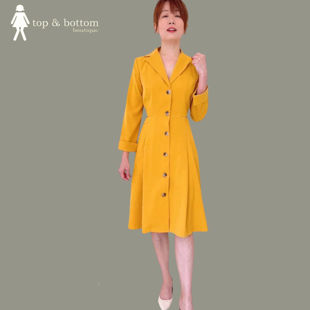 COLLARED BUTTON MIDI DRESS