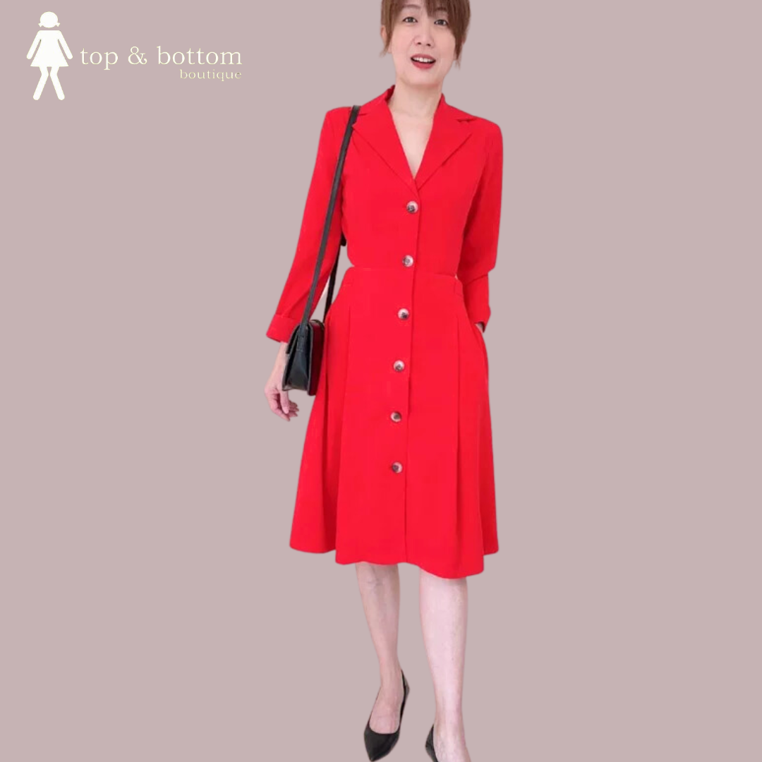 COLLARED BUTTON MIDI DRESS