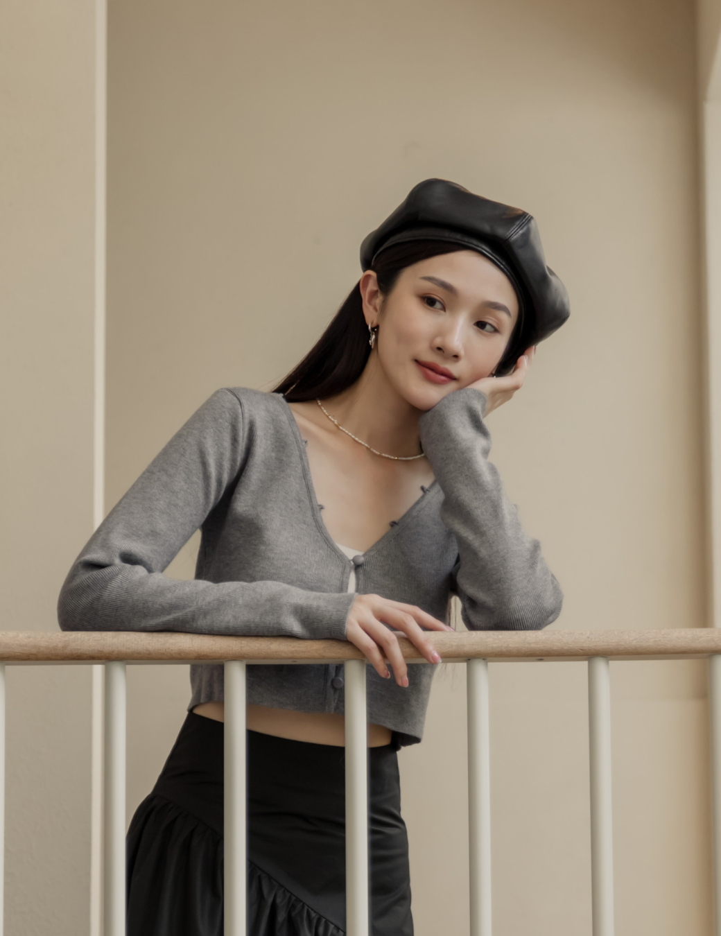 質感皮面料南瓜帽（2色）