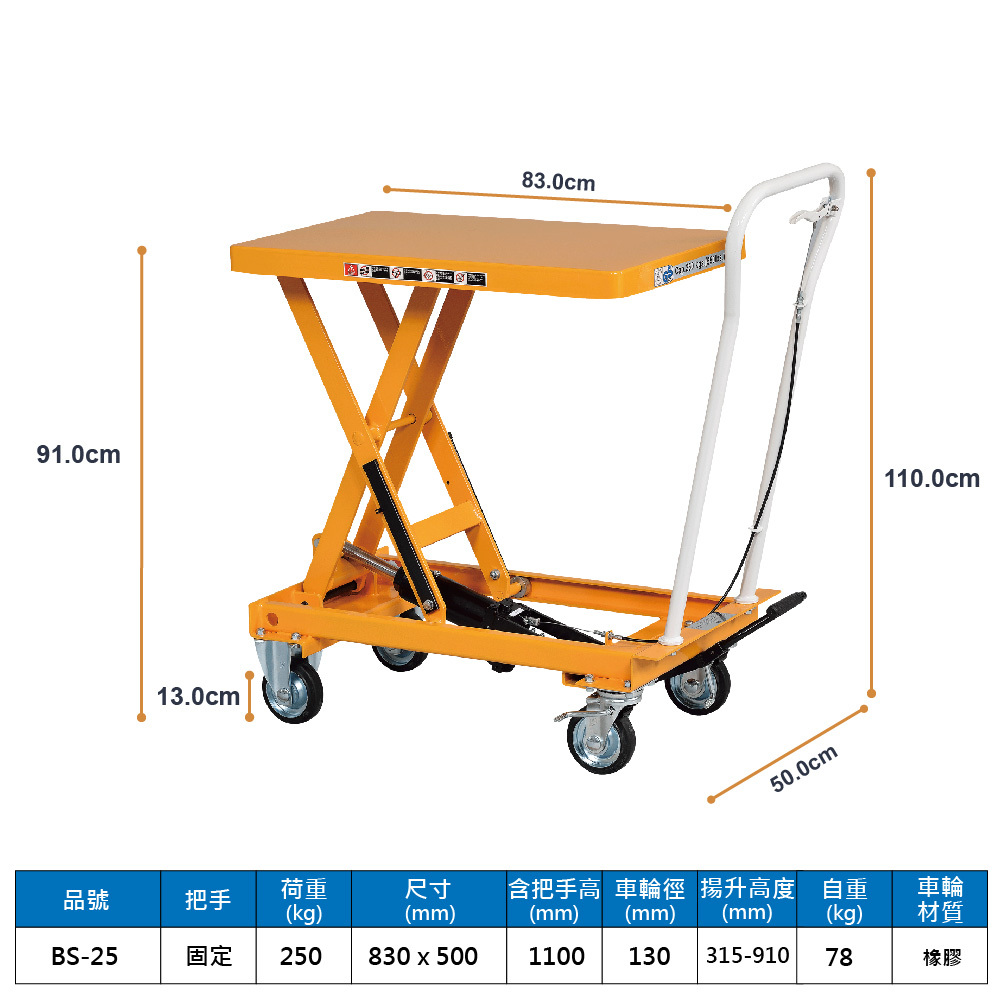 單層油壓升降台車 BS-25