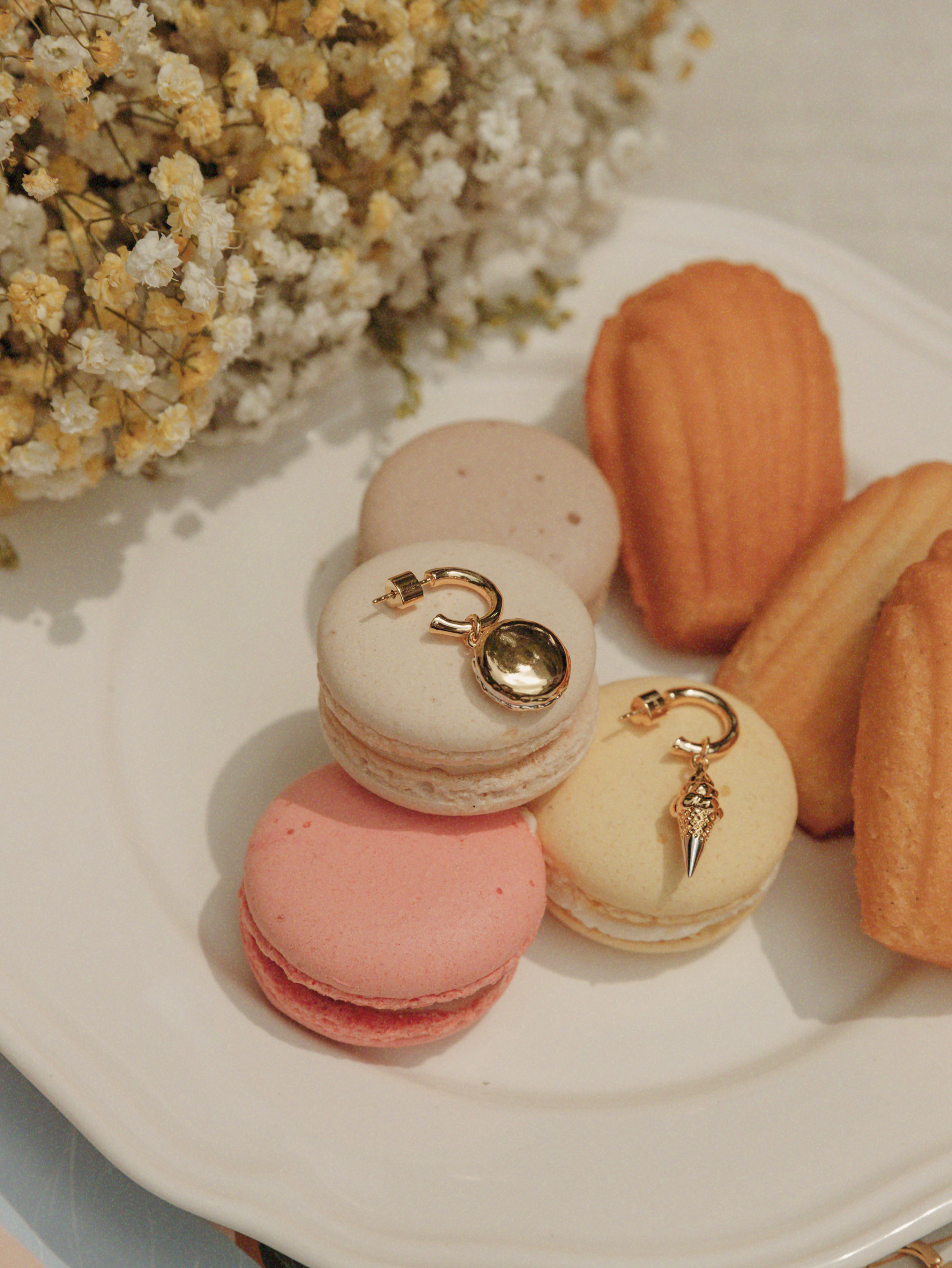 馬卡龍&冰淇淋Ｃ圈耳環（金）