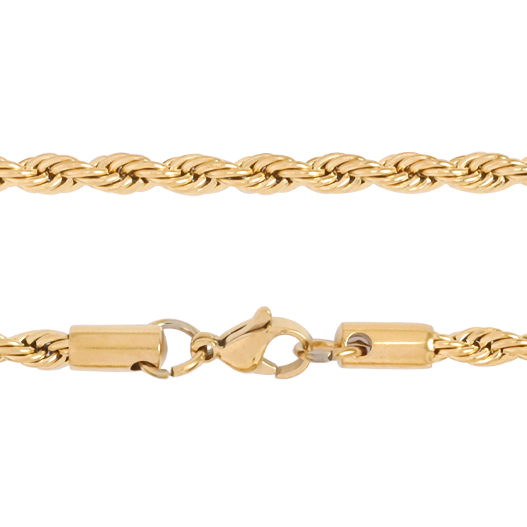 白鋼鍊子，男士配鍊 金色麻花項鍊；Cut Rope Chain（3385）