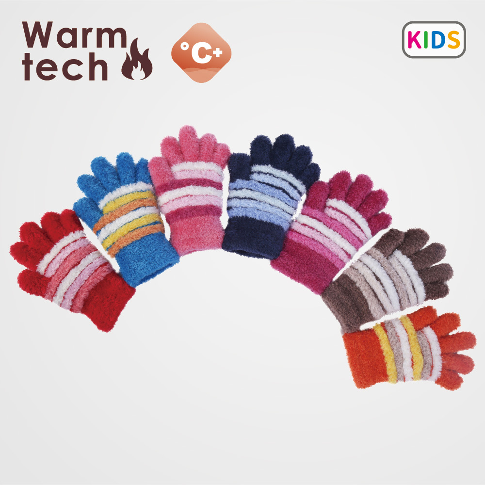 【肌暖】台灣製 經典兒童款 羽毛立體條紋五指手套丨C7301-2