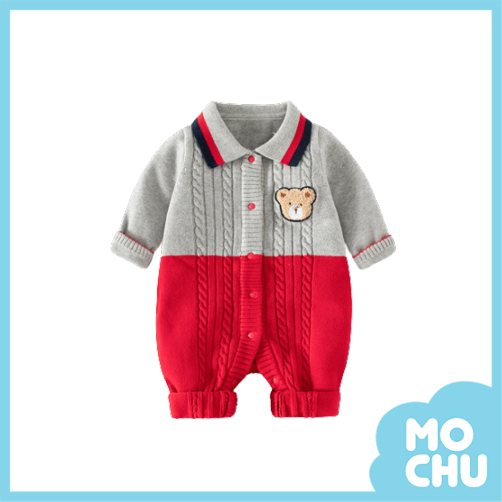 紳士小熊拼色針織連身衣