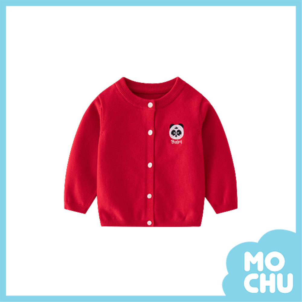 刺繡熊貓寶寶圓領針織開衫(四色)