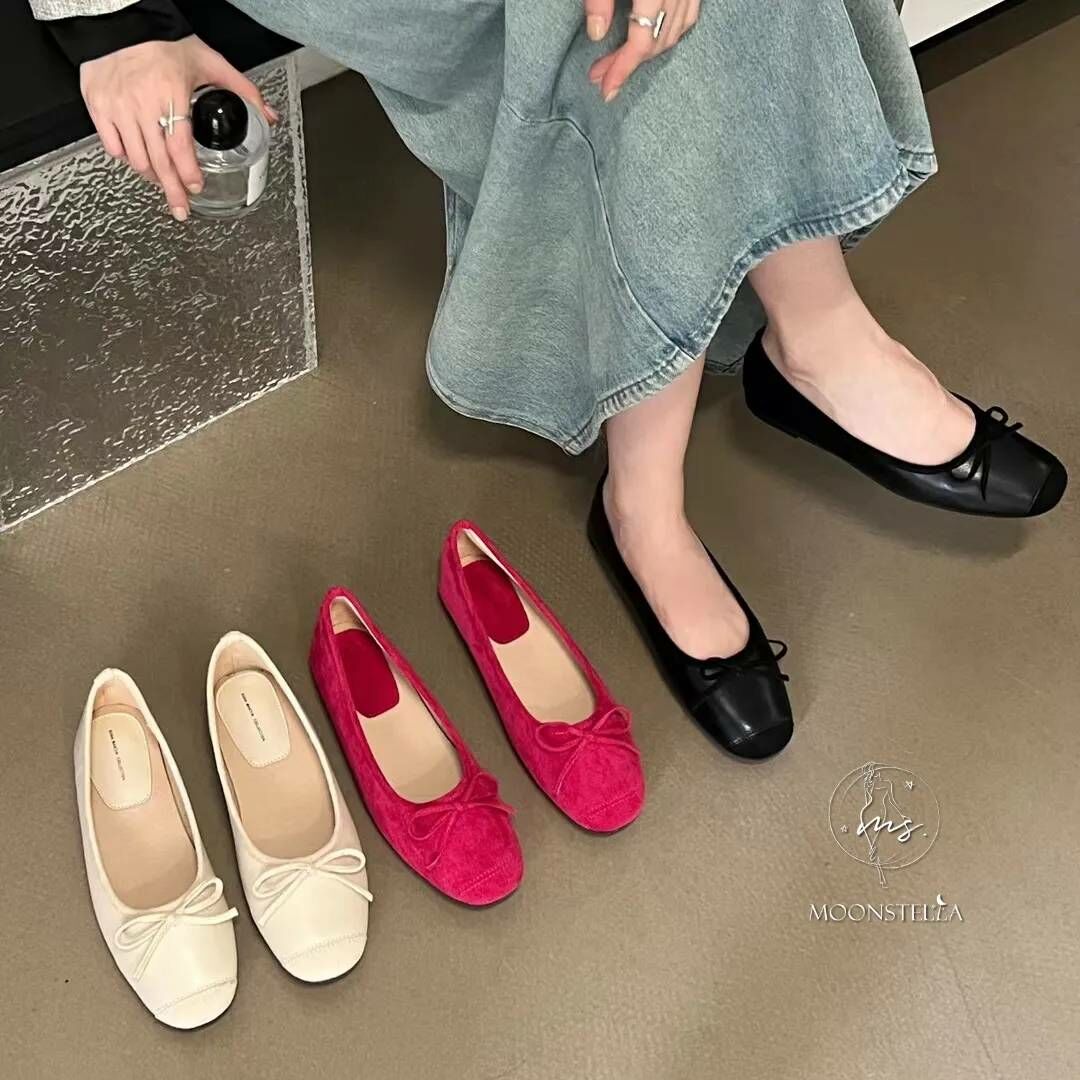 甜甜蝴蝶結拼接娃娃鞋