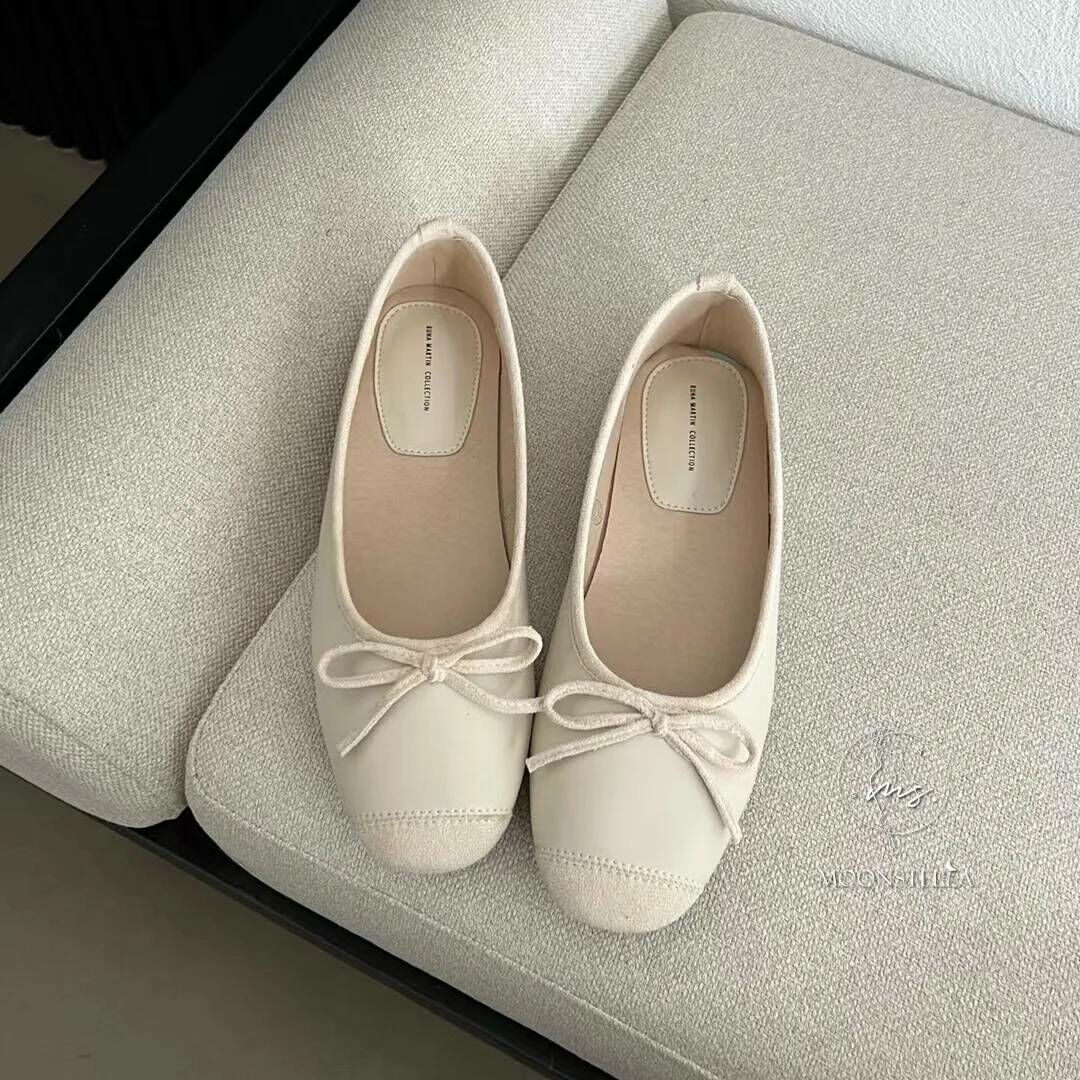 甜甜蝴蝶結拼接娃娃鞋