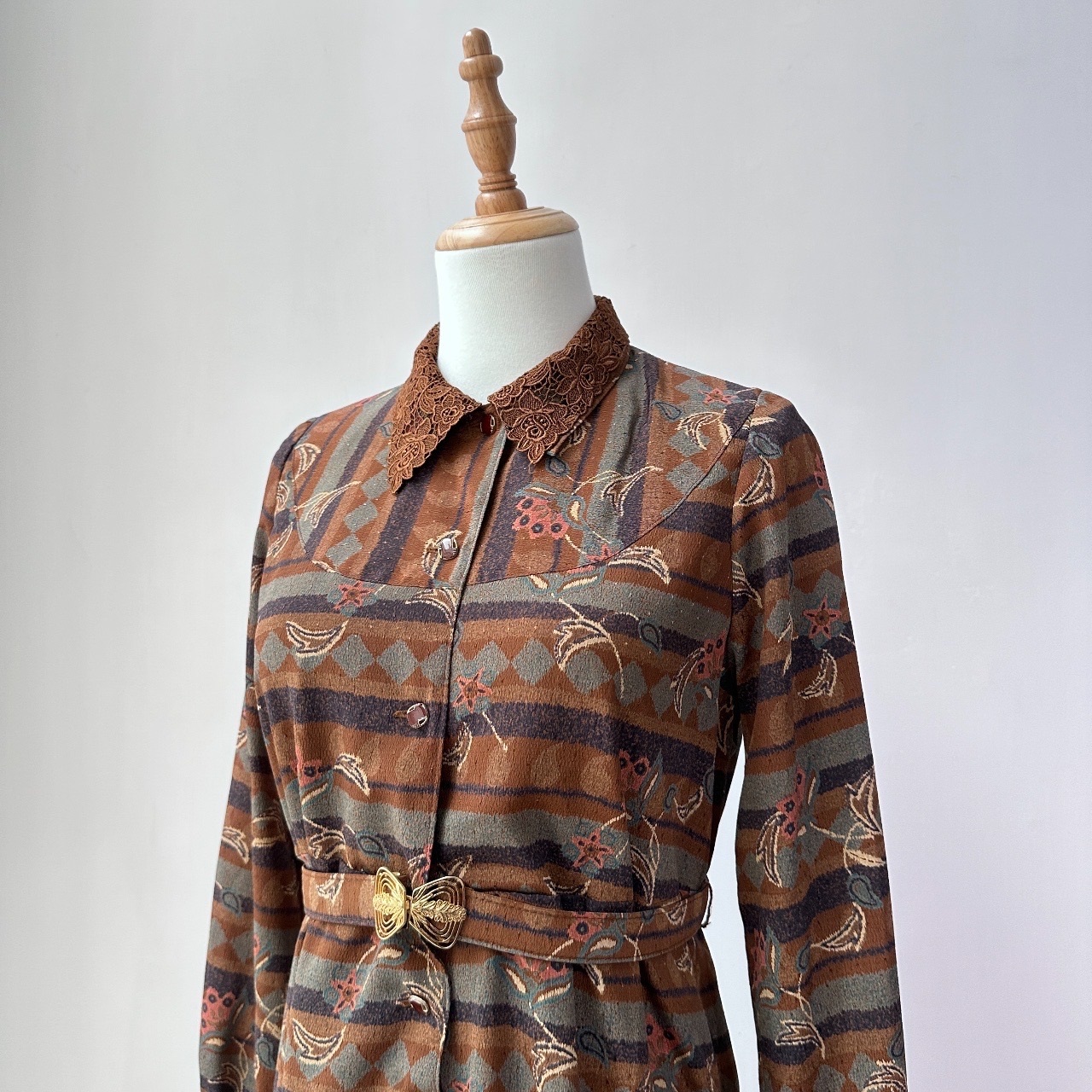 日本製大地色民族風暗花布連身裙