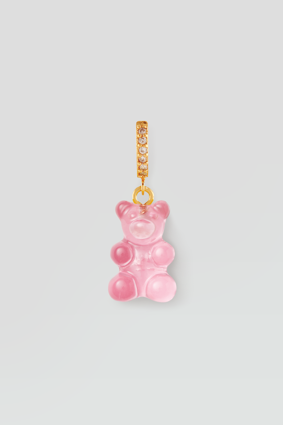 Crystal Haze｜NOSTALGIA BEAR 金色鑲鑽透明粉紅小熊耳環