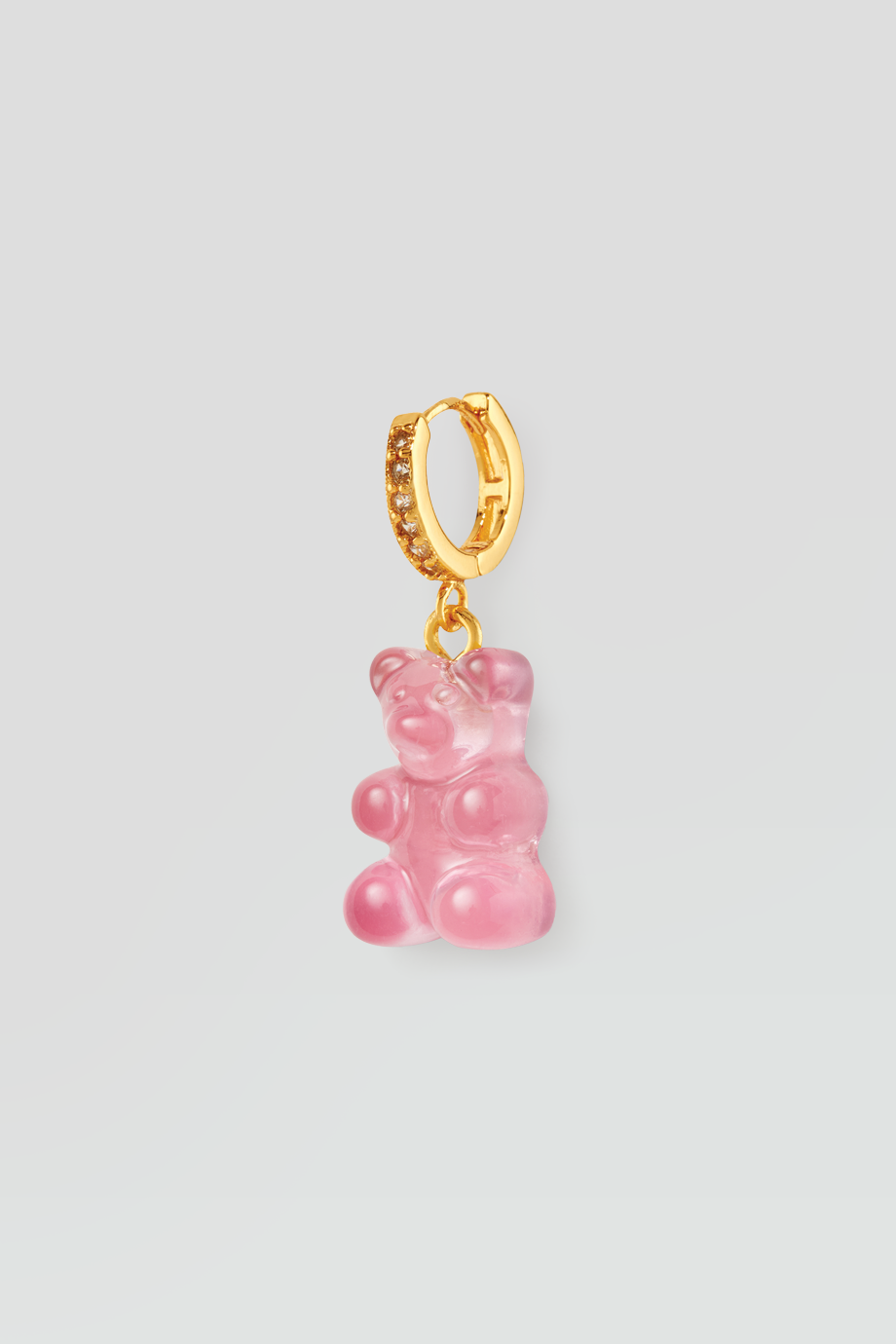 Crystal Haze｜NOSTALGIA BEAR 金色鑲鑽透明粉紅小熊耳環