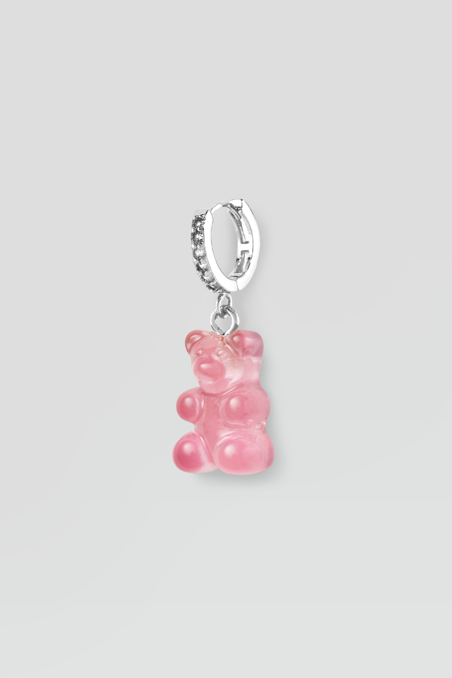 Crystal Haze｜NOSTALGIA BEAR 銀色鑲鑽透明粉紅小熊耳環