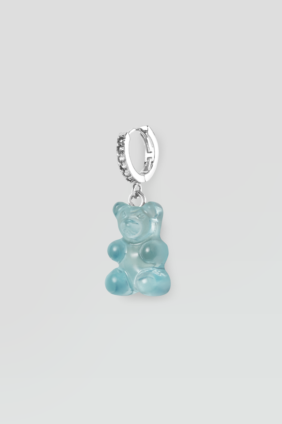 Crystal Haze｜NOSTALGIA BEAR 銀色鑲鑽透明綠小熊耳環