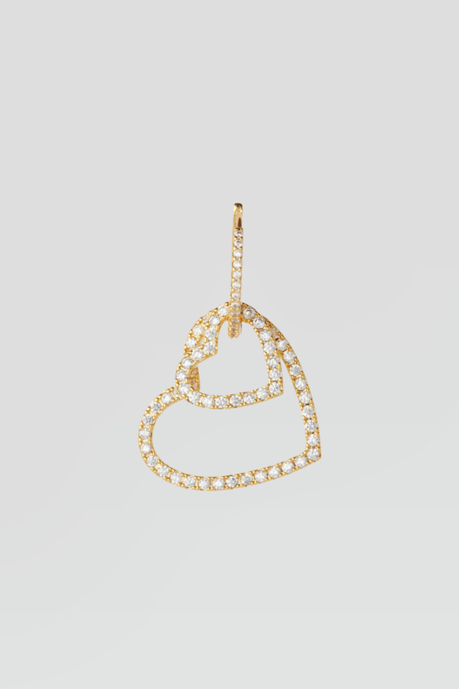 Crystal Haze｜HEART 金色鑲鑽雙愛心耳環