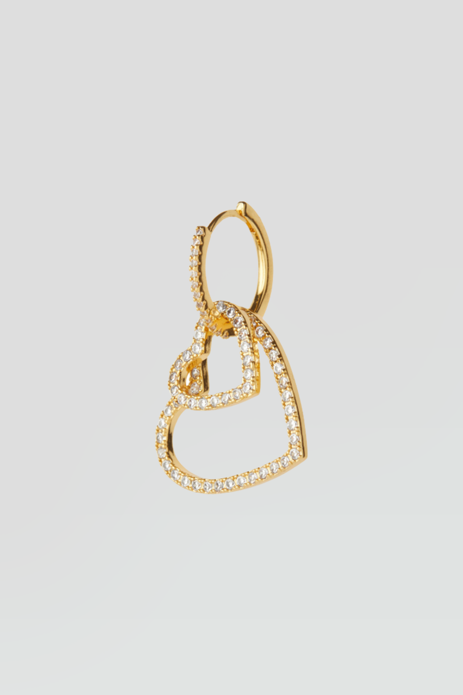 Crystal Haze｜HEART 金色鑲鑽雙愛心耳環