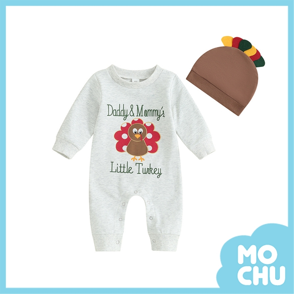 小火雞印花長袖包屁衣