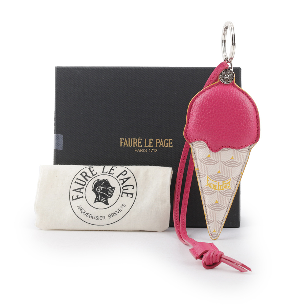 【Faure Le Page】塗層帆布及牛皮冰淇淋造型吊飾(白色/桃紅) SS99000005