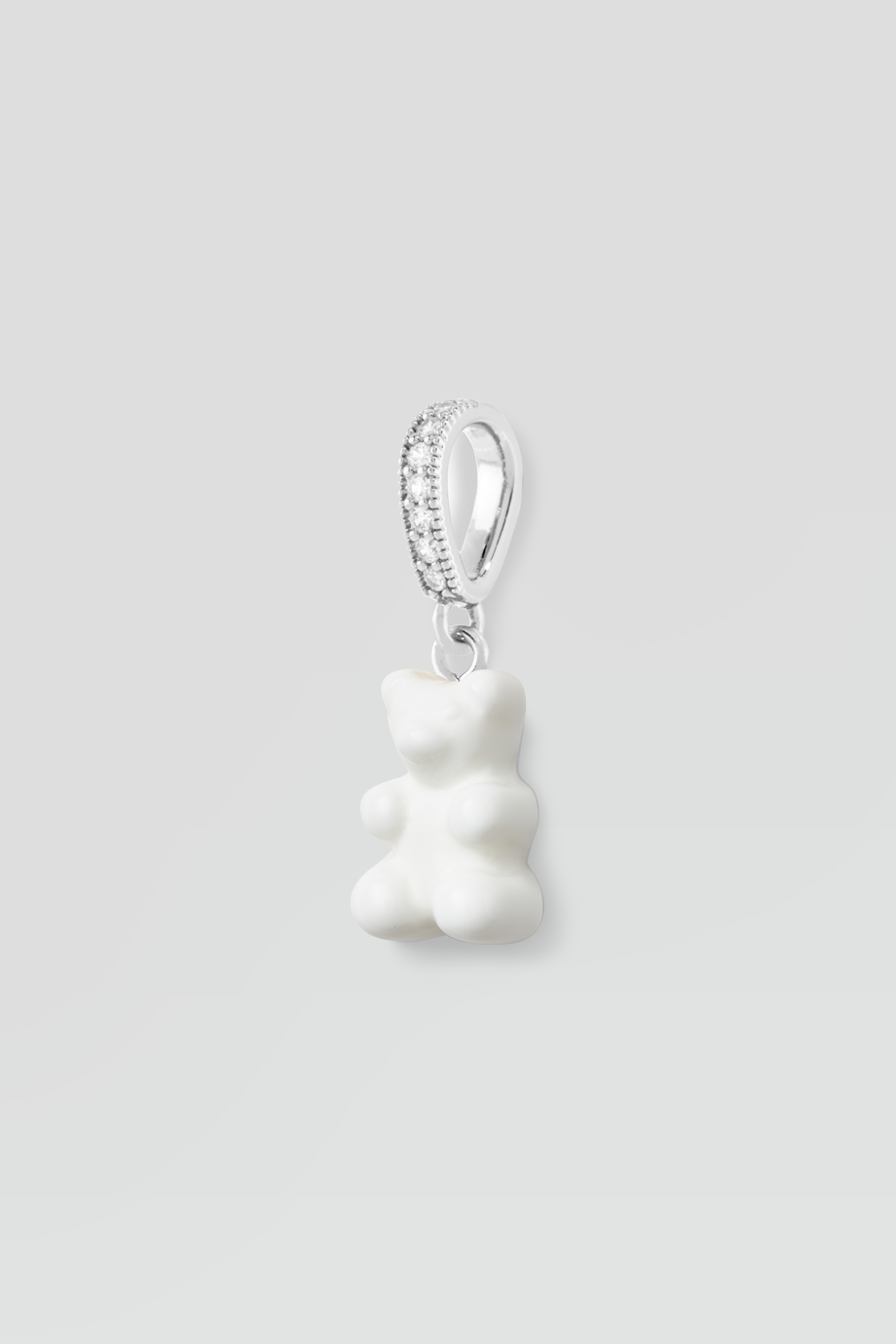 Crystal Haze｜NOSTALGIA BEAR 銀色鑲鑽復古白色小熊墜飾