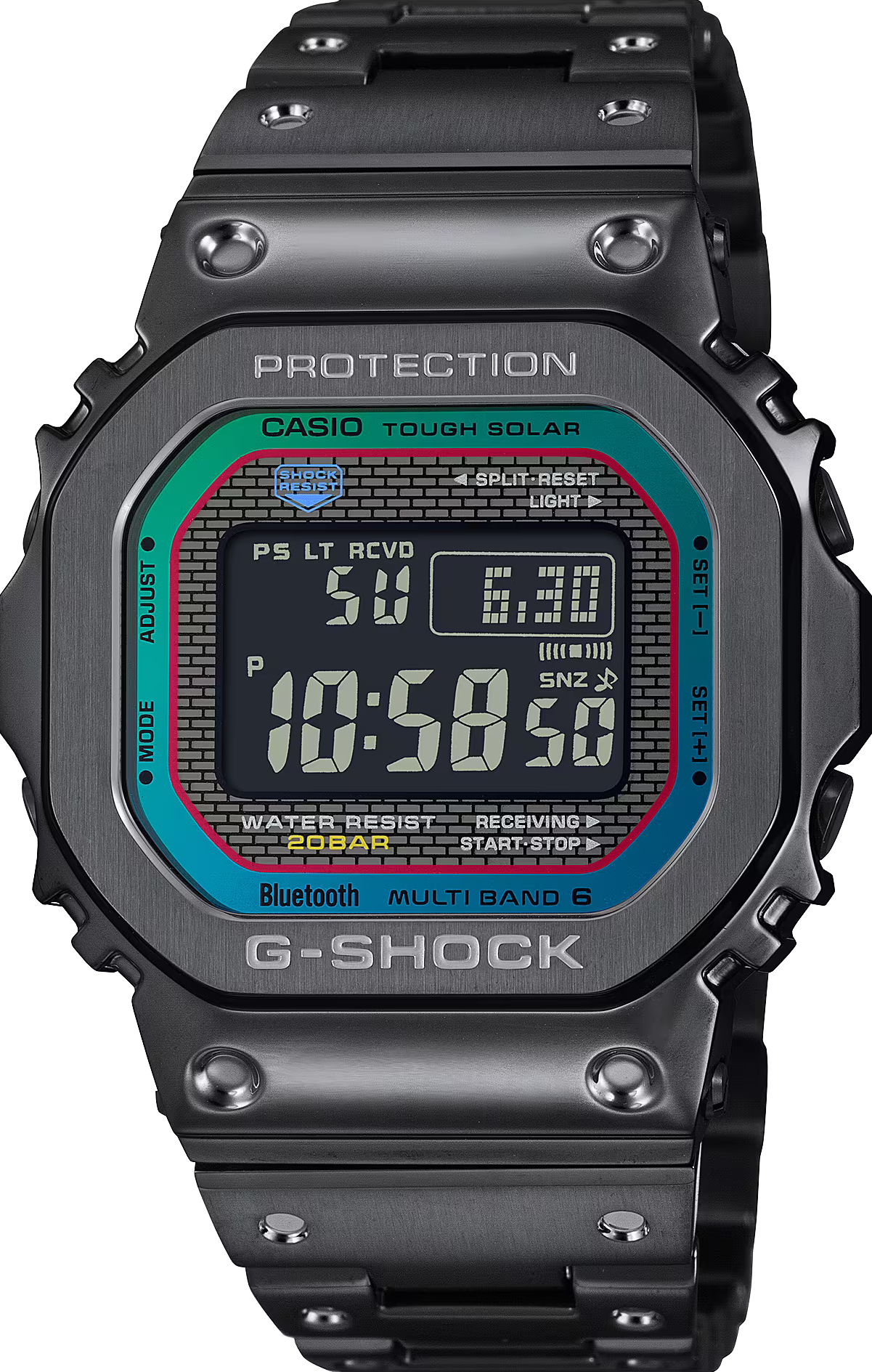 萬年鐘錶 - G-SHOCK  光譜風格金屬系列太陽能藍牙運動不鏽鋼款運動電子錶  GMW-B5000BPC-1 錶徑 : 43.2 mm
