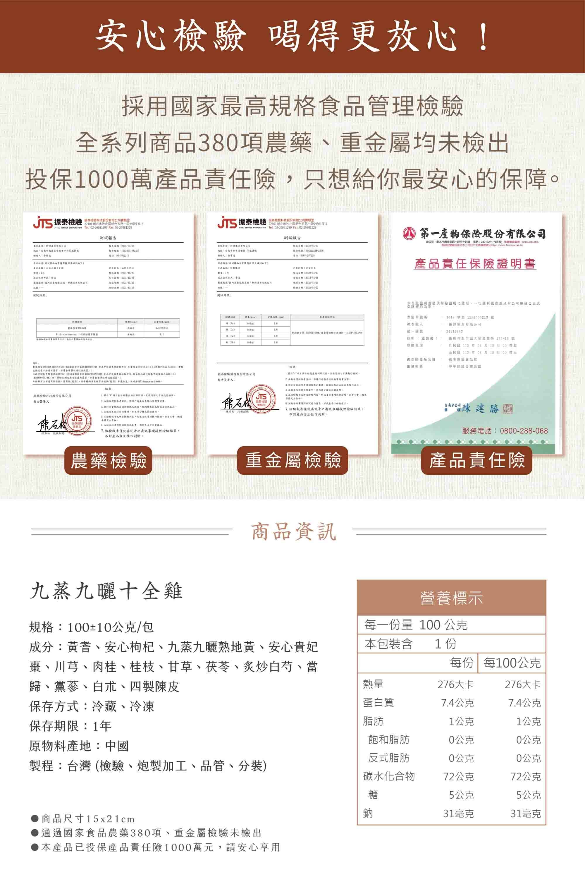 新譯漢方九蒸九曬十全雞檢驗