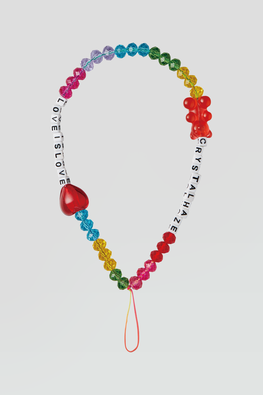 Crystal Haze｜RAINBOW 字母透明紅色小熊手機鍊