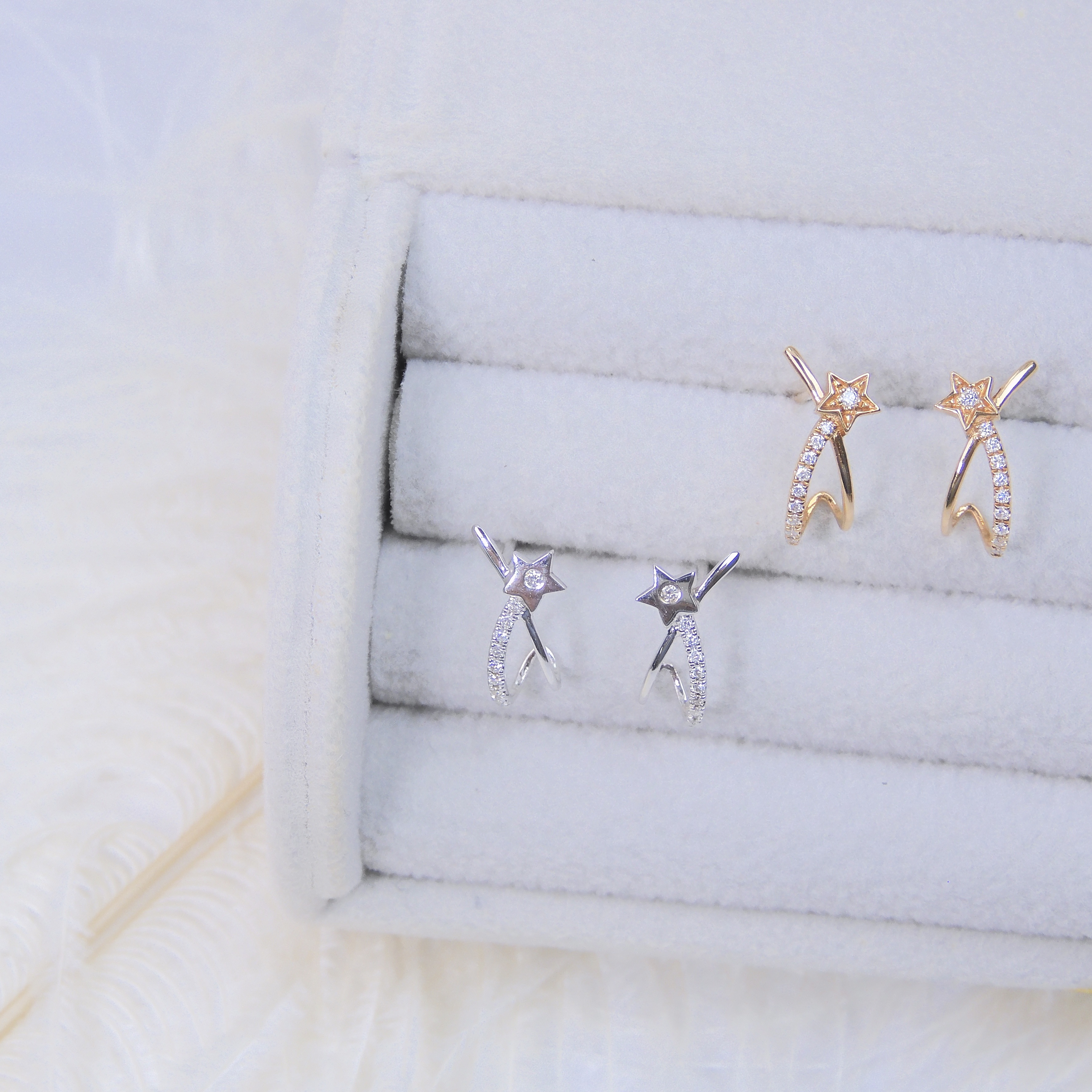 18K金 星光鑽石耳釘
