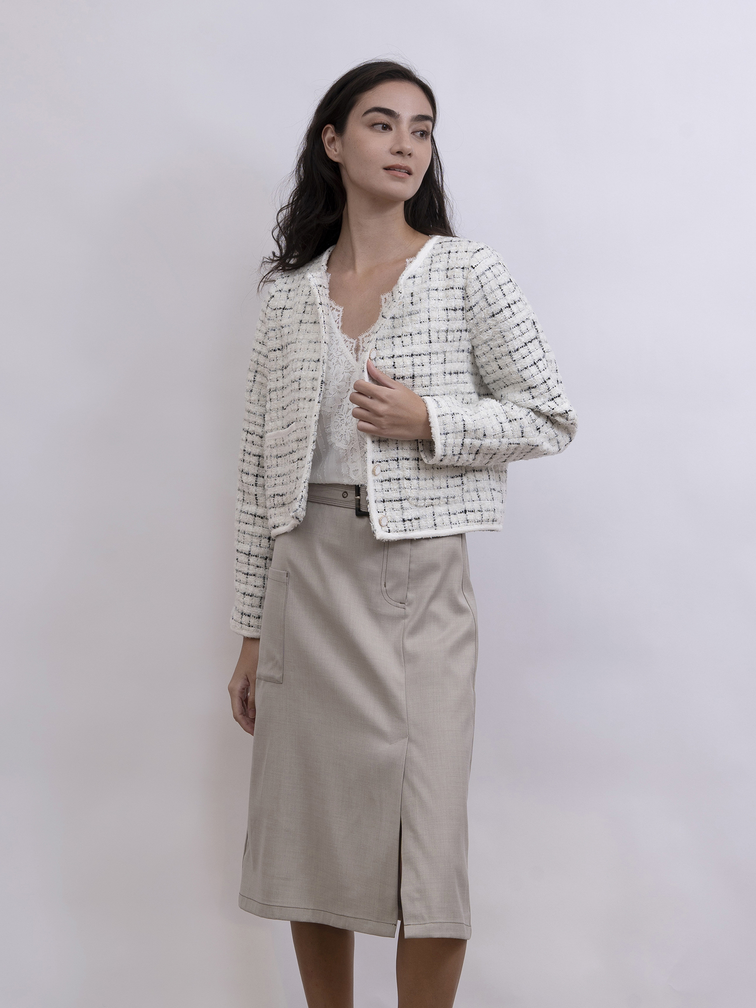 mi-tu 粗花呢短外套