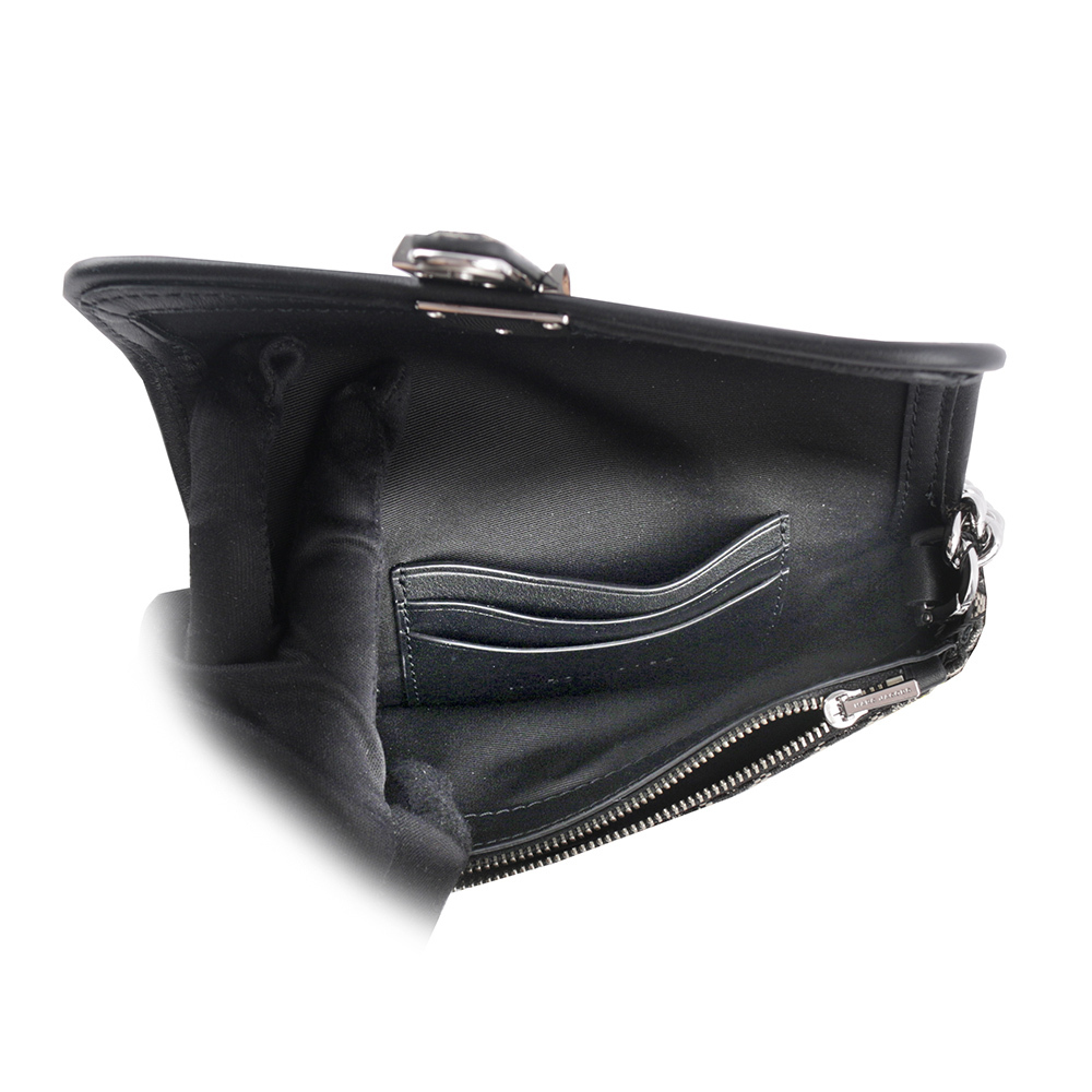 【MARC JACOBS】THE MONOGRAM J MARC 滿版標誌翻蓋迷你二用包(黑色/深米色) H901M06RE22 261