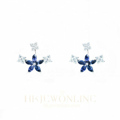 18K White Gold Sapphire Flower Diamond Earrings ( Two-wear style )