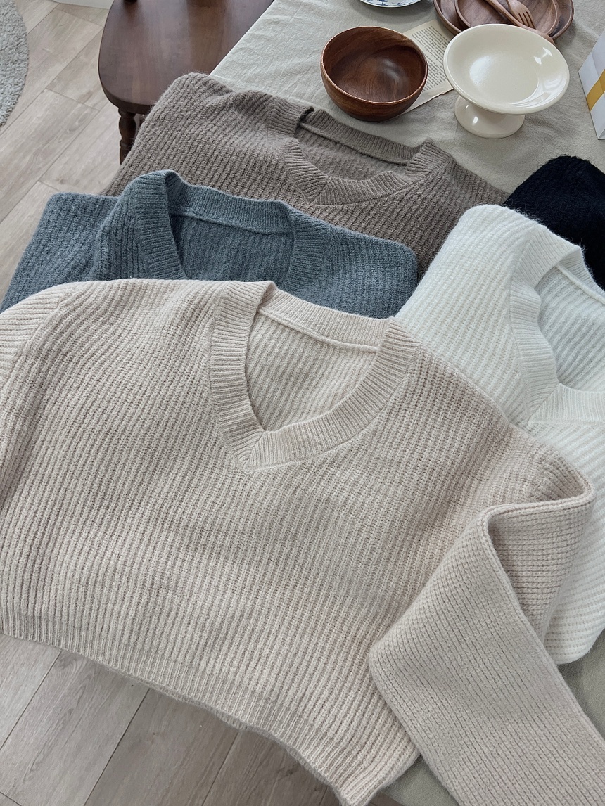 V領短版坑紋毛衣*5色