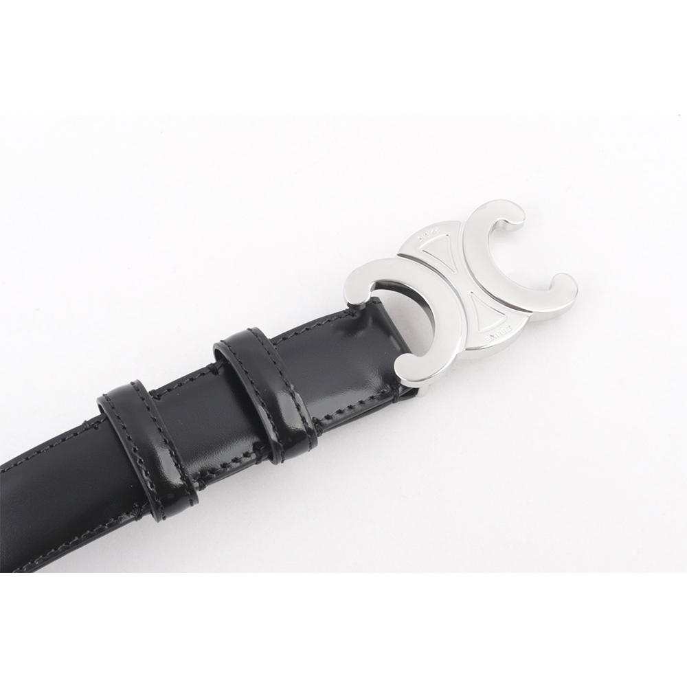 【CELINE】TRIOMPHE 銀釦牛皮中腰皮帶90cm/寬2.5cm (黑色) 45AKA3A01.38SI