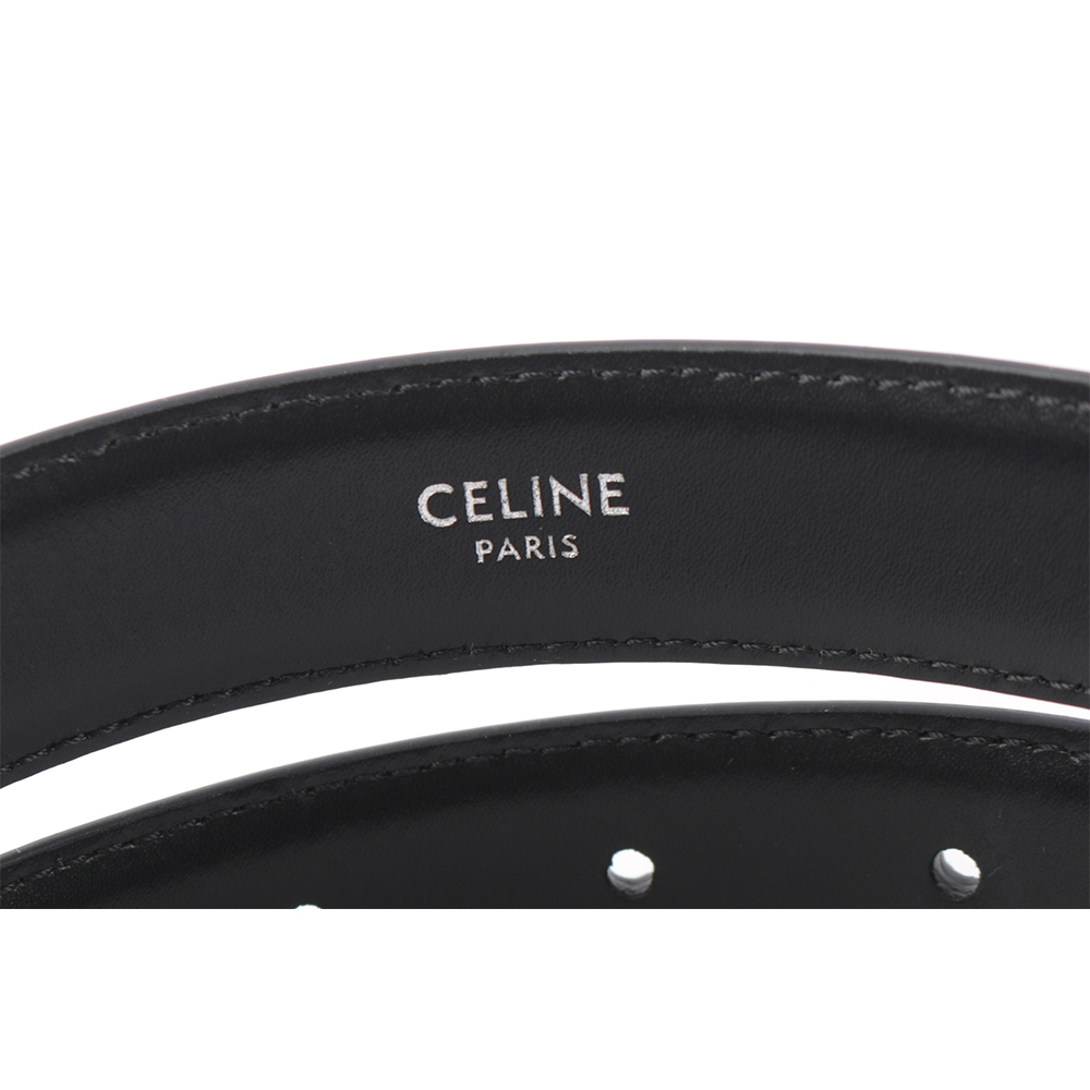 【CELINE】TRIOMPHE 銀釦牛皮中腰皮帶90cm/寬2.5cm (黑色) 45AKA3A01.38SI