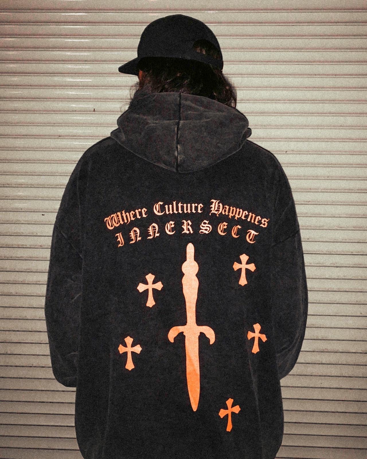 LONEONES X INNERSECT Hoodie (Orange/Washed Black)